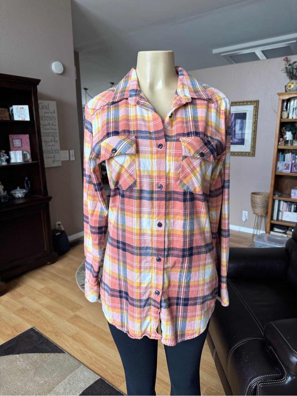 Matchstick plaid button down long sleeve shirt-size M